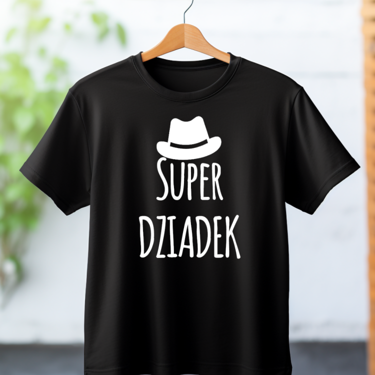 366.png Koszulka Super Dziadek z grafiką kapelusza – prezent na Dzień Dziadka PixelNadruk.pl Koszulka Super Dziadek z kapeluszem – stylowy prezent dla dziadka