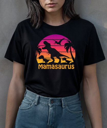 Koszulka damska z nadrukiem „Mamasaurus” – śmieszna koszulka dla mamy na Dzień Matki, idealny prezent