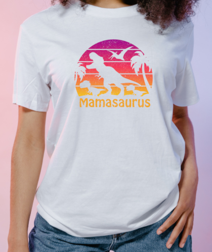 Koszulka damska z nadrukiem „Mamasaurus” – śmieszna koszulka dla mamy na Dzień Matki, idealny prezent