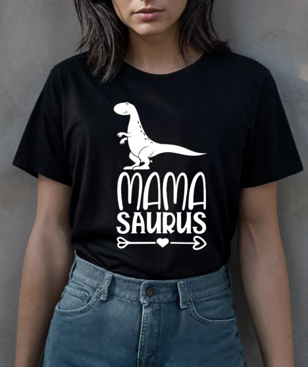 Koszulka damska z nadrukiem „Mamasaurus” i strzałką – zabawna koszulka na Dzień Matki, modny prezent dla mamy