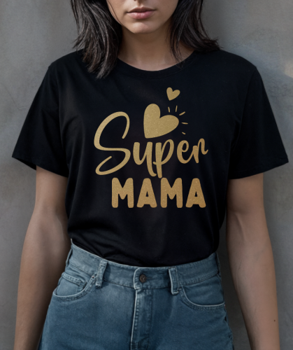 Koszulka damska Super mama z serduszkami – prezent na Dzień Matki