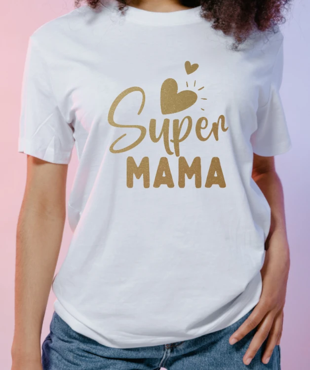 Koszulka damska Super mama z serduszkami – prezent na Dzień Matki