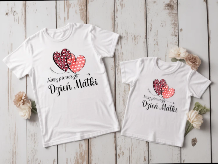 Zestaw koszulek Nasz pierwszy Dzień Matki – mama i dziecko, prezent rodzinny