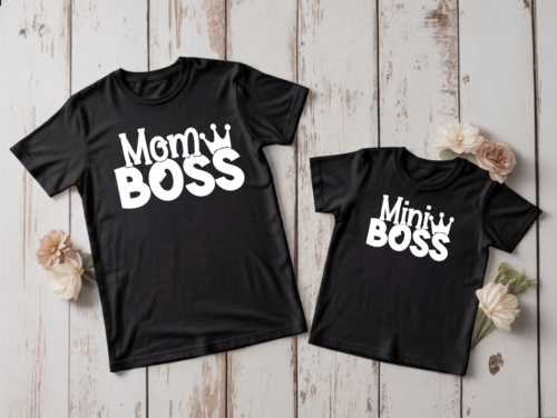 Zestaw koszulek Mom Boss – mama i dziecko, prezent na Dzień Matki