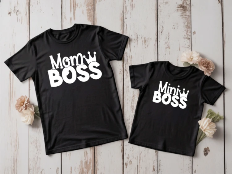 Zestaw koszulek Mom Boss – mama i dziecko, prezent na Dzień Matki
