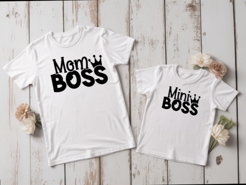 Zestaw koszulek Mom Boss – mama i dziecko, prezent na Dzień Matki