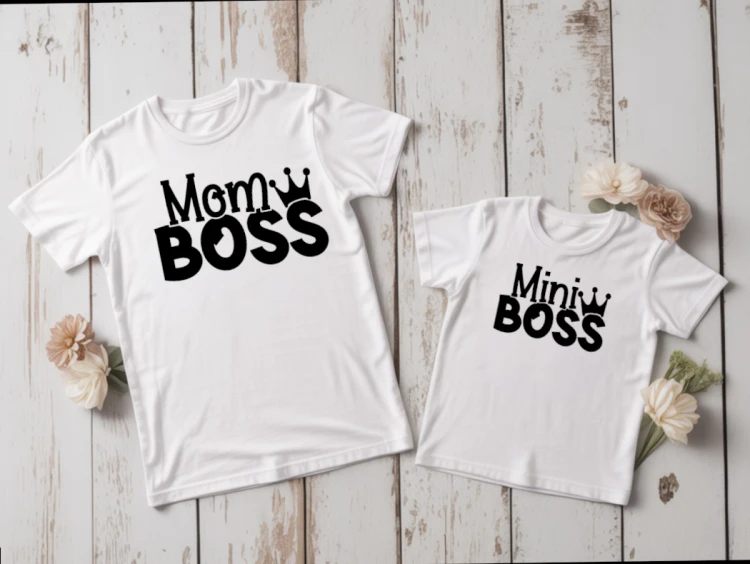 Zestaw koszulek Mom Boss – mama i dziecko, prezent na Dzień Matki