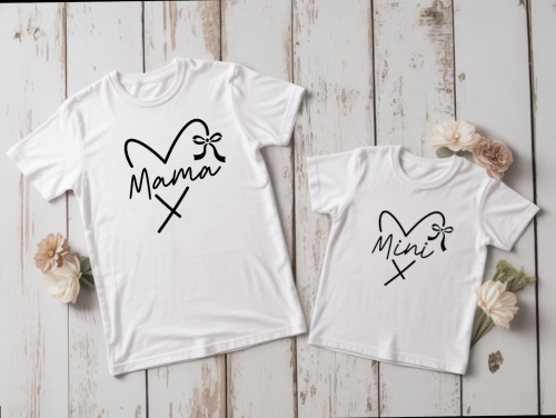 Zestaw koszulek Mama &amp; Mini z sercem – mama i dziecko, prezent na Dzień Matki