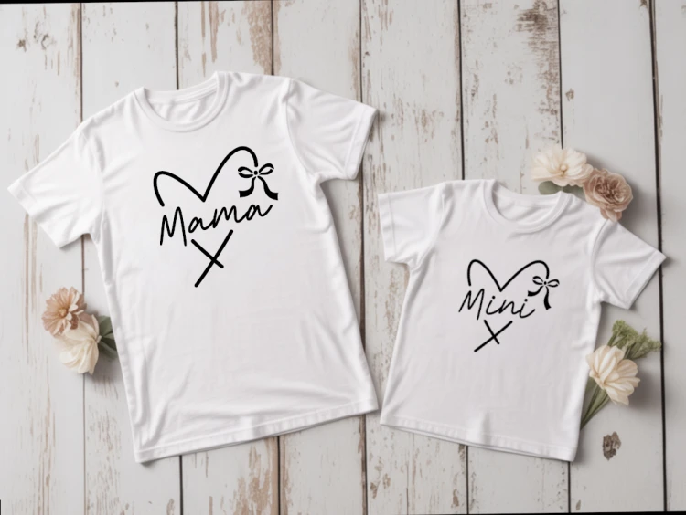 Zestaw koszulek Mama &amp; Mini z sercem – mama i dziecko, prezent na Dzień Matki
