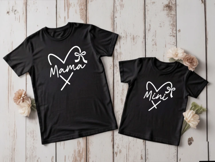 Zestaw koszulek Mama &amp; Mini z sercem – mama i dziecko, prezent na Dzień Matki