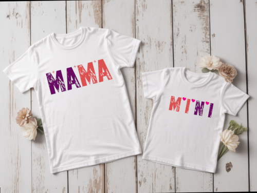 Zestaw koszulek Mama + Mini minimalistyczny nadruk – mama i dziecko, Dzień Matki