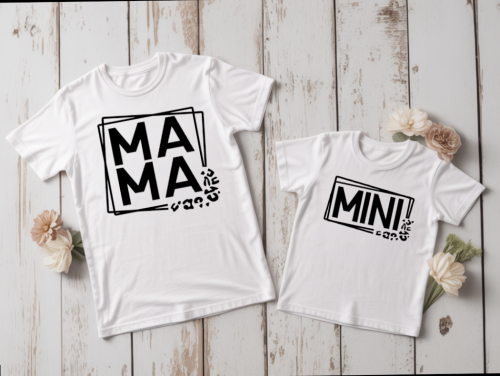 Zestaw koszulek Mama + Mini w ramce – mama i dziecko, prezent na Dzień Matki