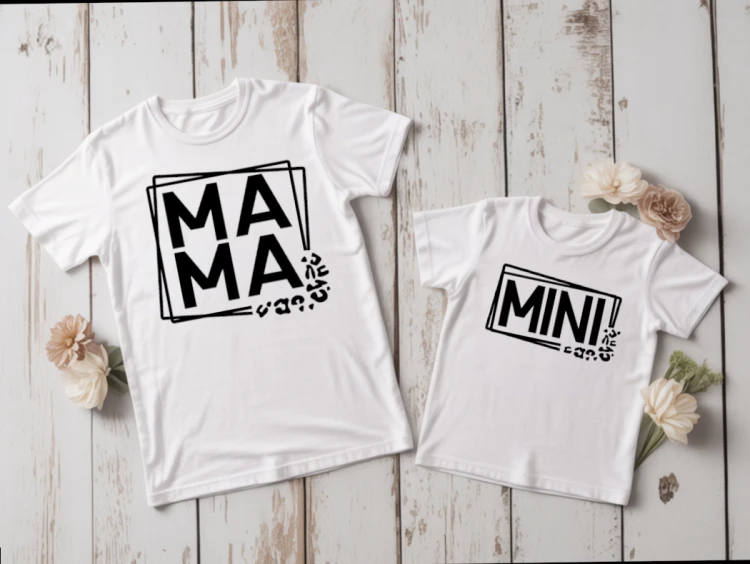 Zestaw koszulek Mama + Mini w ramce – mama i dziecko, prezent na Dzień Matki