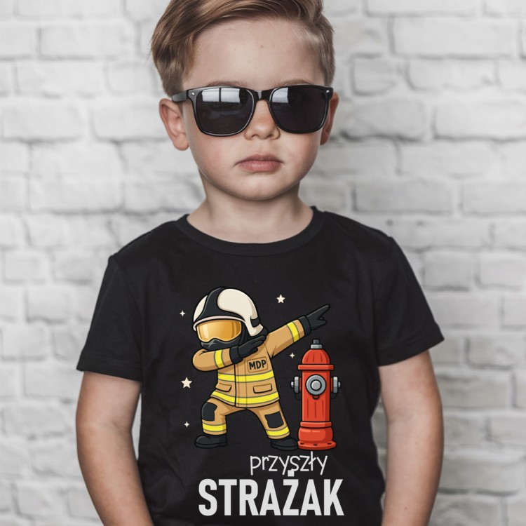 koszulka dziecięca przyszły strażak czarna bawełniana